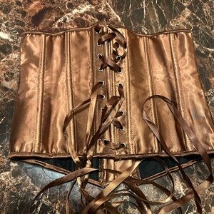 shiny copper brown lace up corset - size medium